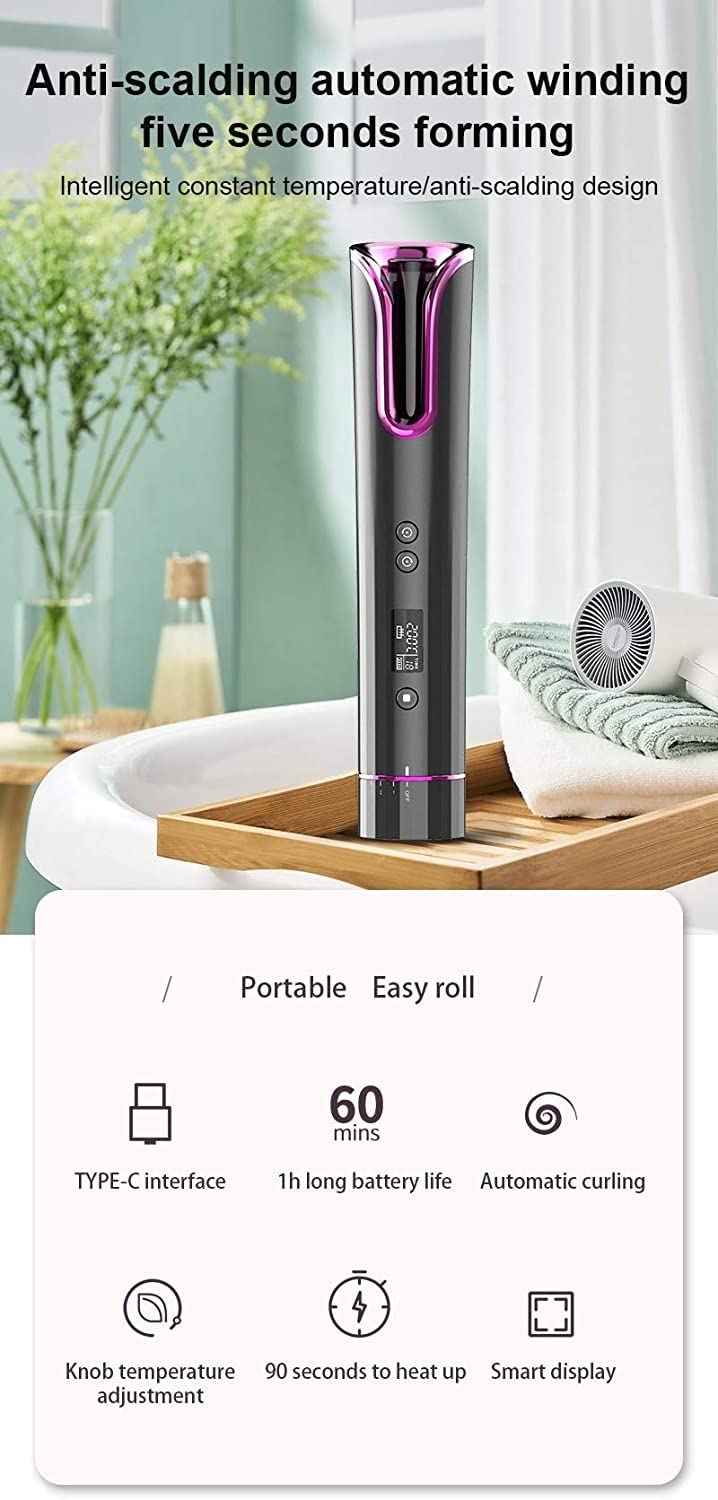 ARTSZY Bezprzewodowa automatyczna lokówka Lokówka do włosów 4800 mah Bateria Lcd Bezprzewodowy akumulator Przenośne rolki loków
