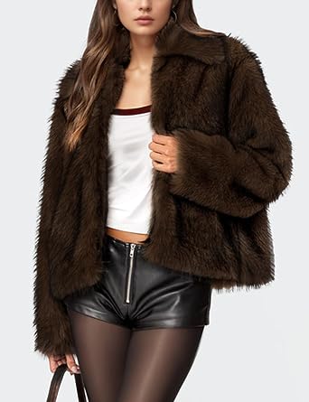 Wyeysyt Womens Faux Fur Coat Cropped Lapel Fur Jacket Fluffy Open Front Fuzzy Winter Short Coat Outerwear
