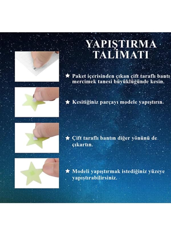 Mucit Home Güneş Ay Figürlü Renkli Yıldızlı Fosforlu Duvar Süsü Gece Parlayan