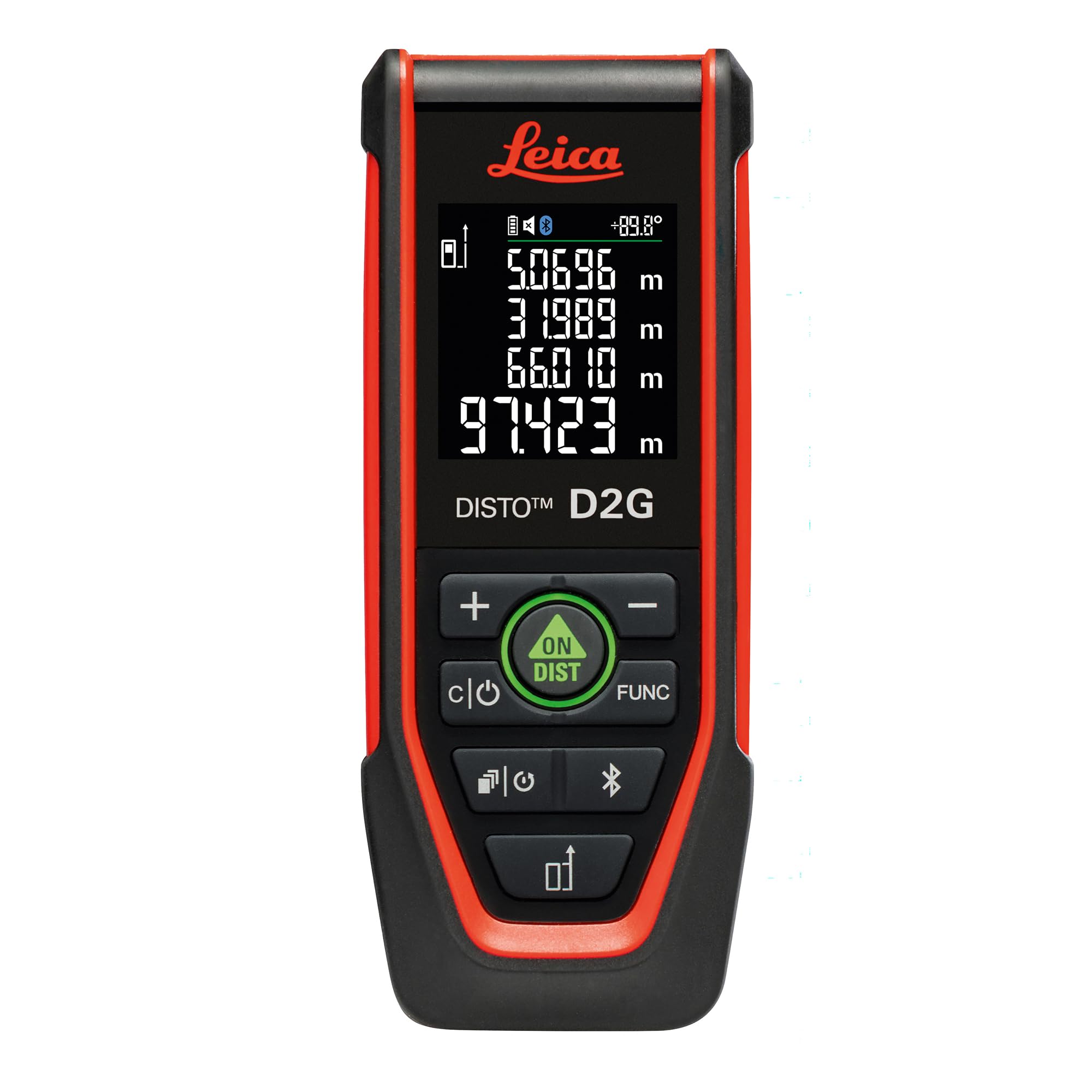 Leica DISTO D2G – green laser measure with NFC and Bluetooth (app use), fold-out end-piece (automatic detection) and tilt sensor, for measurements in very bright environments (with 120 m range)