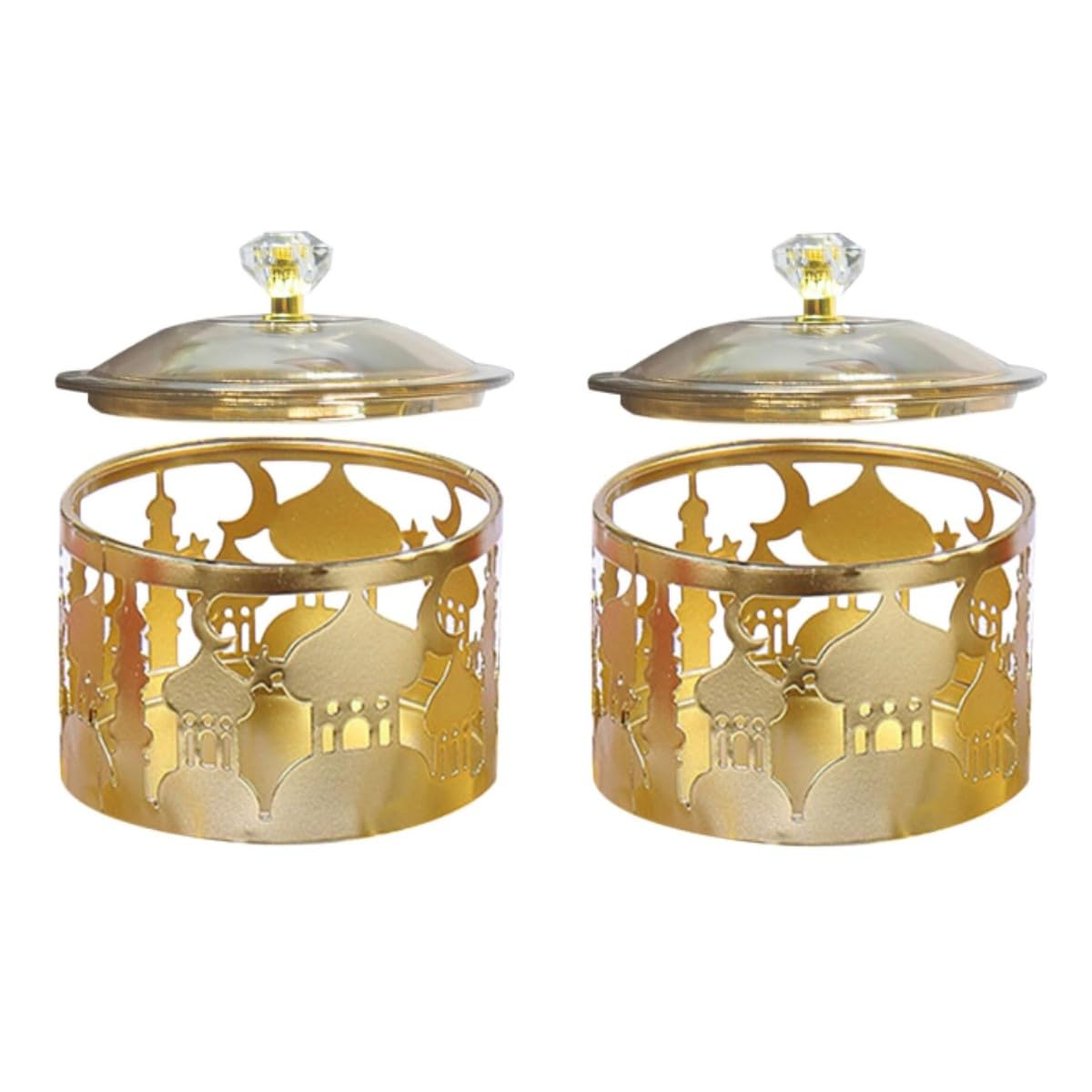 Vacclo Eid Mubarak Trays - Gold Decor Eid Mubarak Trays with Lid - Elegant Ramadan Plates and Cookie Boxes Set - Ramadan Decorations for Home (2Pack)