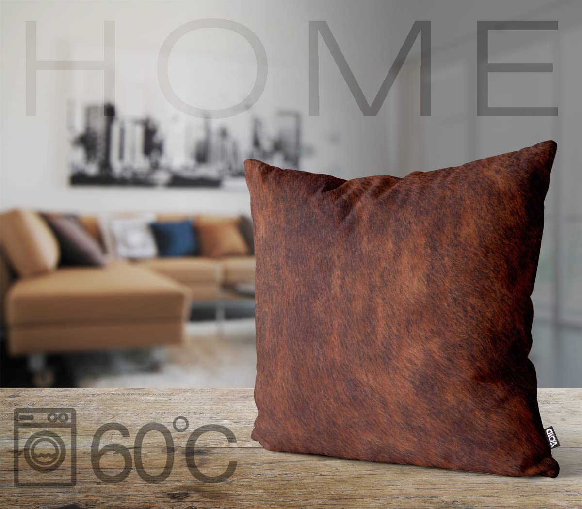 VOID Wzór skóry bydlęcej brązowy poszewka na poduszkę zewnętrzna Indoor, rozmiar poduszki: 80 x 80 cm