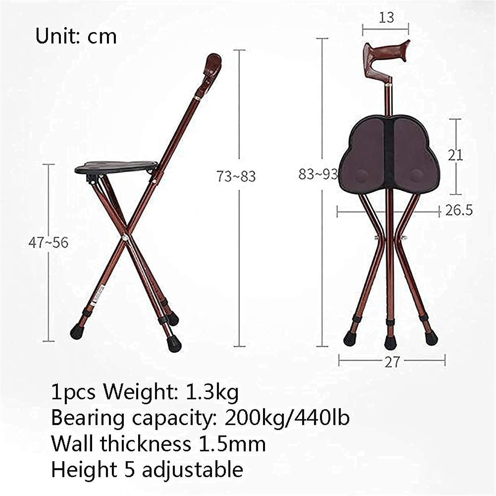 Składane laski, ergonomiczne krzesło projektowe stołek do chodzenia, lekka kula ze stopu aluminium z odłączaną latarką Lighting Brown Family Present