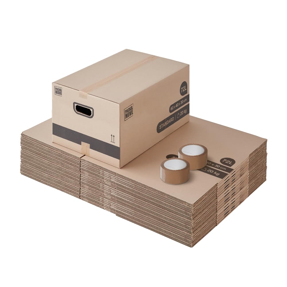 Pack and Move - Zestaw 30 kartonów do przeprowadzki do przechowywania M - 60 x 40 x 30 cm - wzmocnione uchwyty - 2 naklejki w prezencie
