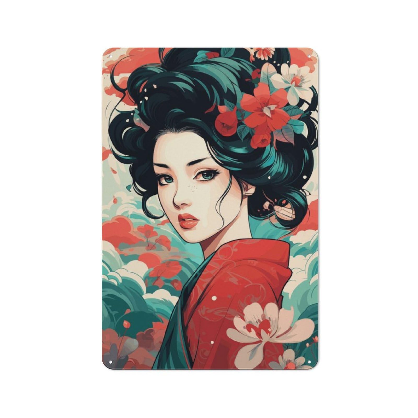 Junmoney Geisha Printed Metal Sign 30X20cm For Pub Or Café, With Clear Industrial Wall Decor Character