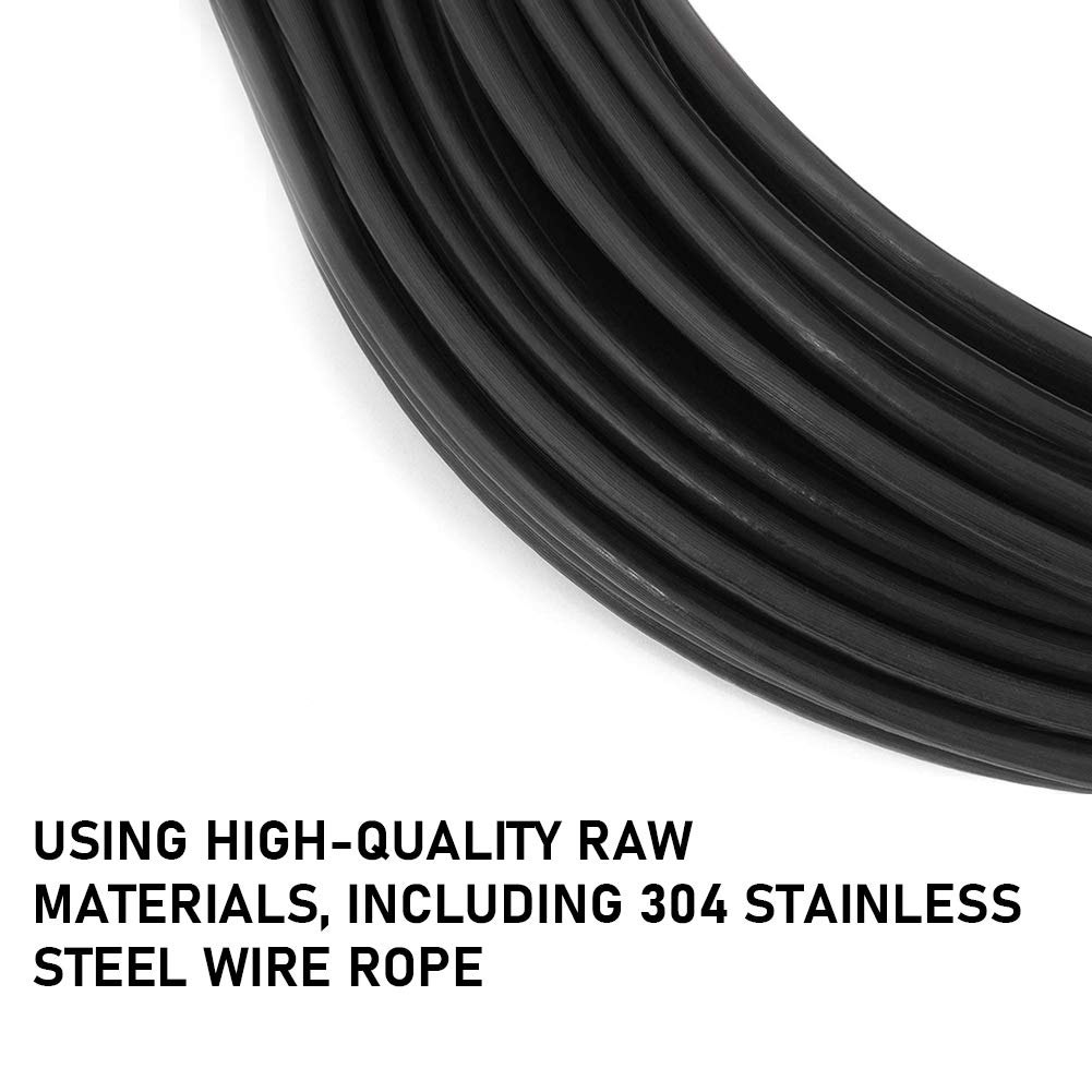 10M Cuerda de Alambre de Acero Inoxidable, Cuerda de Acero de 3 mm con 4 Piezas, Abrazadera de Cable de Alambre M3, Tendedero de Cable de Acero Revestido de Plástico para Colgar Ropa (Negro)