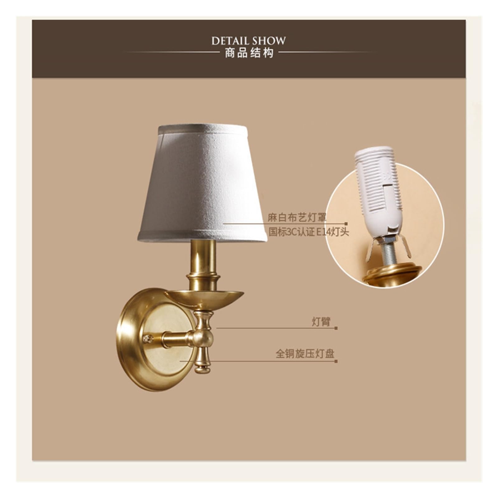 Pełna miedziana lampa ścienna Europejska retro lampka nocna do sypialni, czysta miedź pojedyncza głowica lampa schodowa
