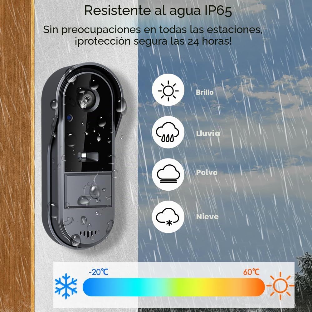 Timbre Inalámbrico con Cámara 1080P IP65 Impermeable Videoportero Inalambrico Exterior con Pantalla de 4,3", Angular de 170°, Visión Nocturna, Video Timbre Casa, Conexión Bluetooth, sin WiFi ni App