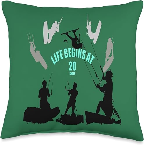 Kitesurf Gifts and Surf Lover Tees by taiche Kiting Life Begins at Twenty Knots Kitesurfer Fun Quote 7 Throw Pillow, 16x16, Multicolor