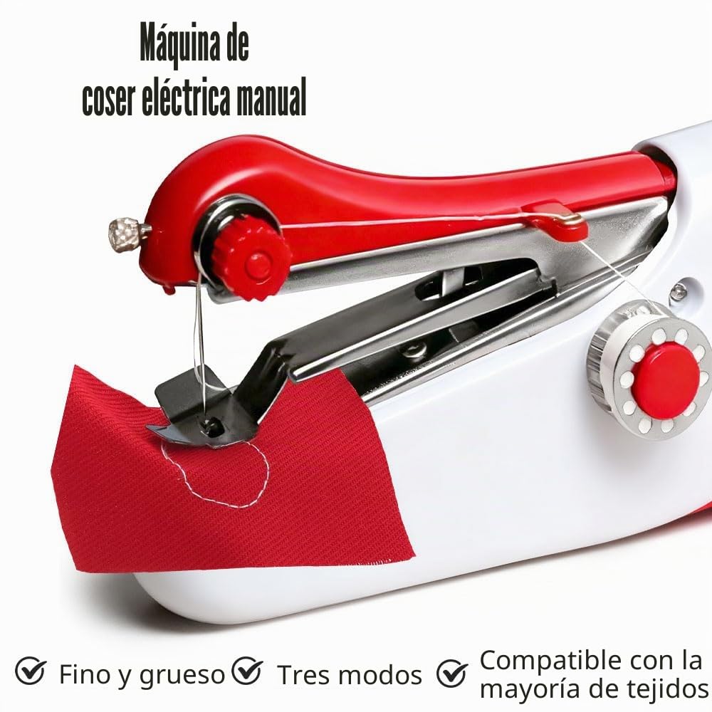 Máquina de Coser Portátil, Mini máquina de coser manual Con accesorios de costura, Mini Máquina de Coser Electrica para Principiantes y Adultos, para Ropa, Telas, Cortinas, Bricolaje.（Roji）