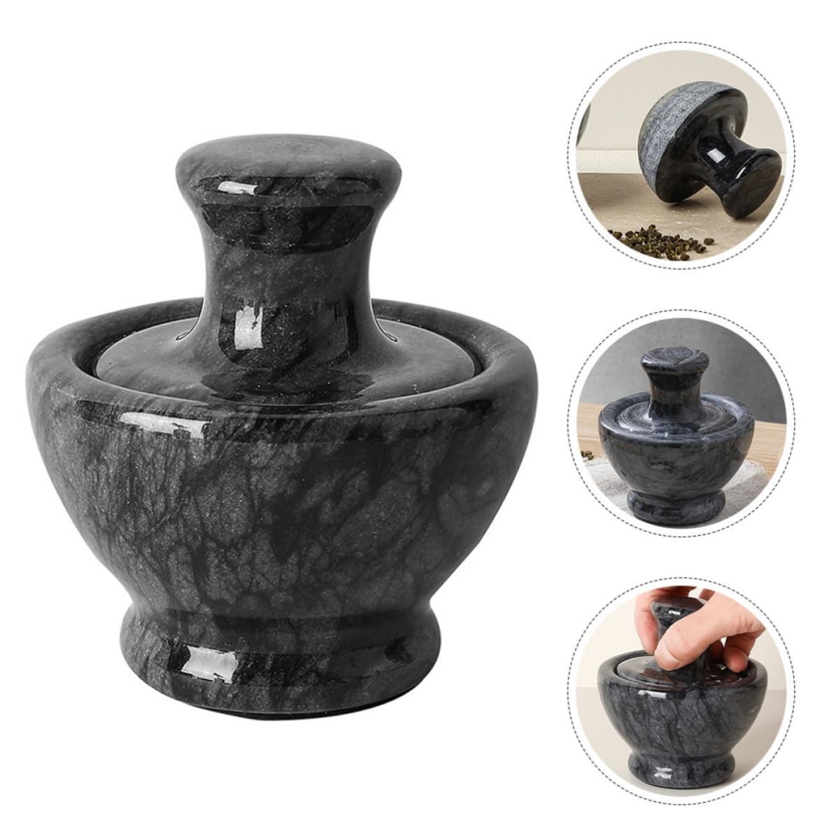 ULTECHNOVO Mortier en Marbre Noir Pilon Confortable pour Broyer Épices et Comprimés, Ustensile Cuisine pour Usage Ménager et Pharmacies