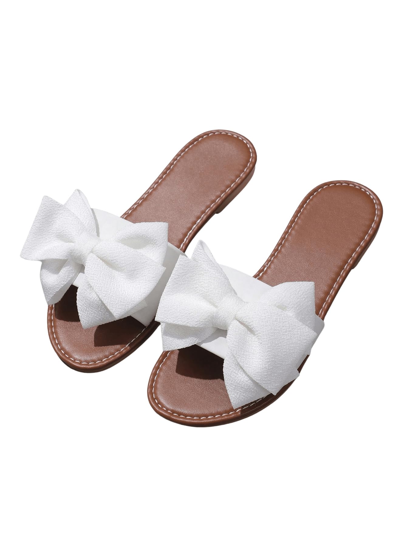 MakeMeChic Women's Bow Sandals Summer Beach Cute Flats Slides Slippers