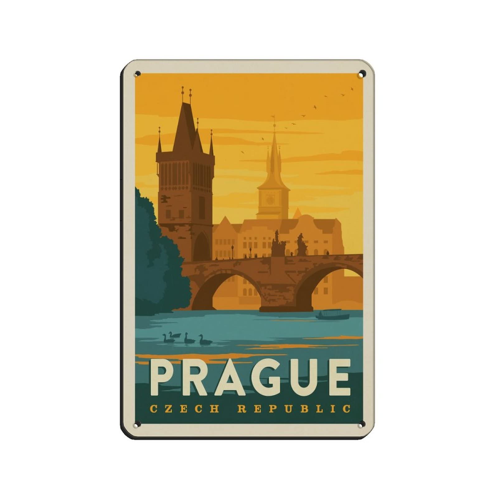 AZOLID Vintage Signs Metal Signs Czech Republic Prague Sunset Travel Tin Signs Vintage Funny Bar Club Cave Home Kitchen Wall Decor Rustic Art Sign 14x20CM