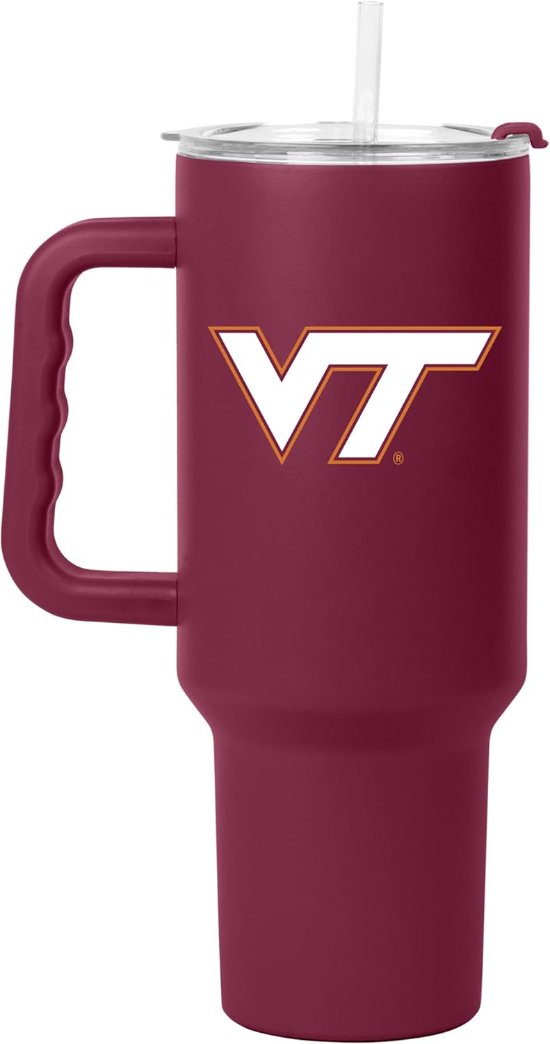 Logo Brands NCAA 40 oz Tumbler with Handle -Stainless Steel Insulated Travel Tumbler with Straw Lid – Powder Coated, Leak-Resistant, Keeps Drinks Hot/Cold – Great for Tailgating, or Everyday Use