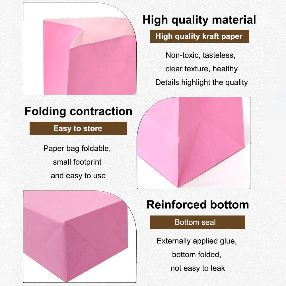 KEYYOOMY Mini Bright Color Paper Bags Pink Party Favor Bags Small Party Goodie Bag Paper Lunch Bag (Pink, 50 CT, 3.5 X 2.4 X 7.1 In) - Image 3