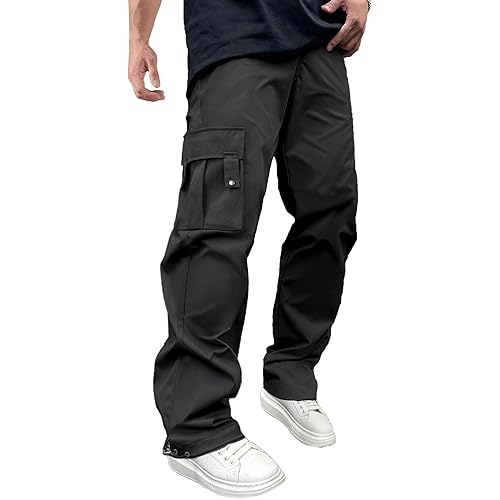 Men's Casual Cargo Pants Drawstring Elastic Waist Hiking Pants Workout Joggers Sweatpants Streetwear Trousers for Men