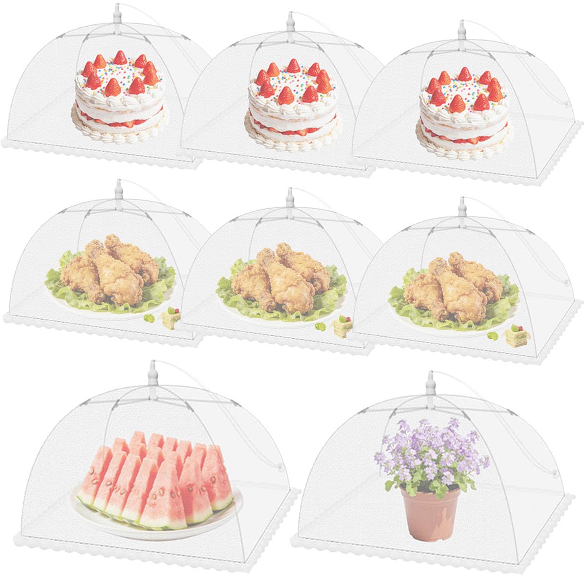 Food Covers, 17 Inch Mesh Pop Up Food Umbrella Covers, Fruit Cake Net Domes for Outdoors, Screen Tents, Parties Picnics, BBQs, Reusable and Collapsible (White-8pcs)
