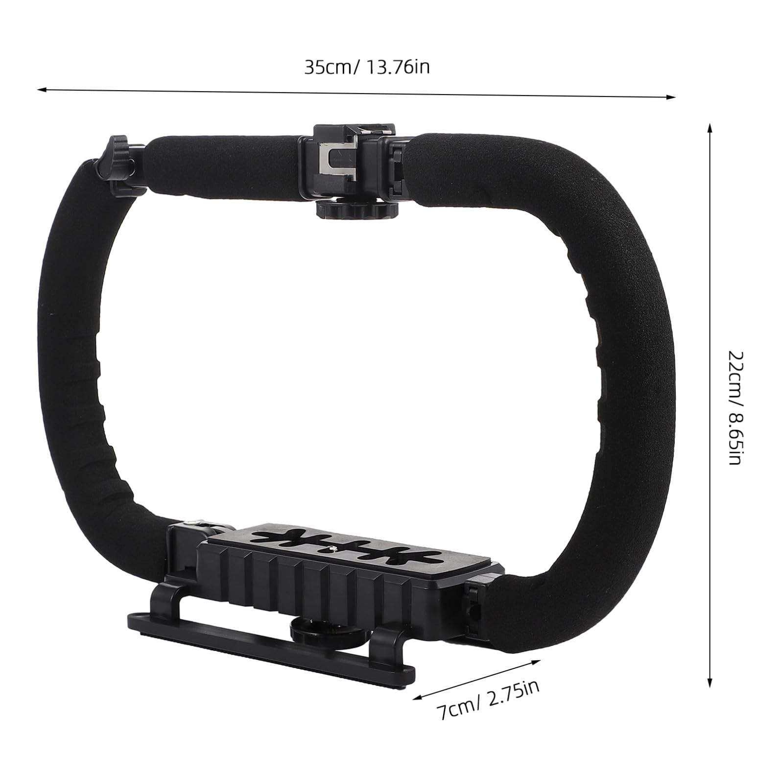 FRCOLOR Estabilizador de Cámara Negro para Cámaras Réflex y Dv con 3 Conexiones Zapata y Montaje para Micrófono y Luz, Soporte Profesional para Grabación Estable