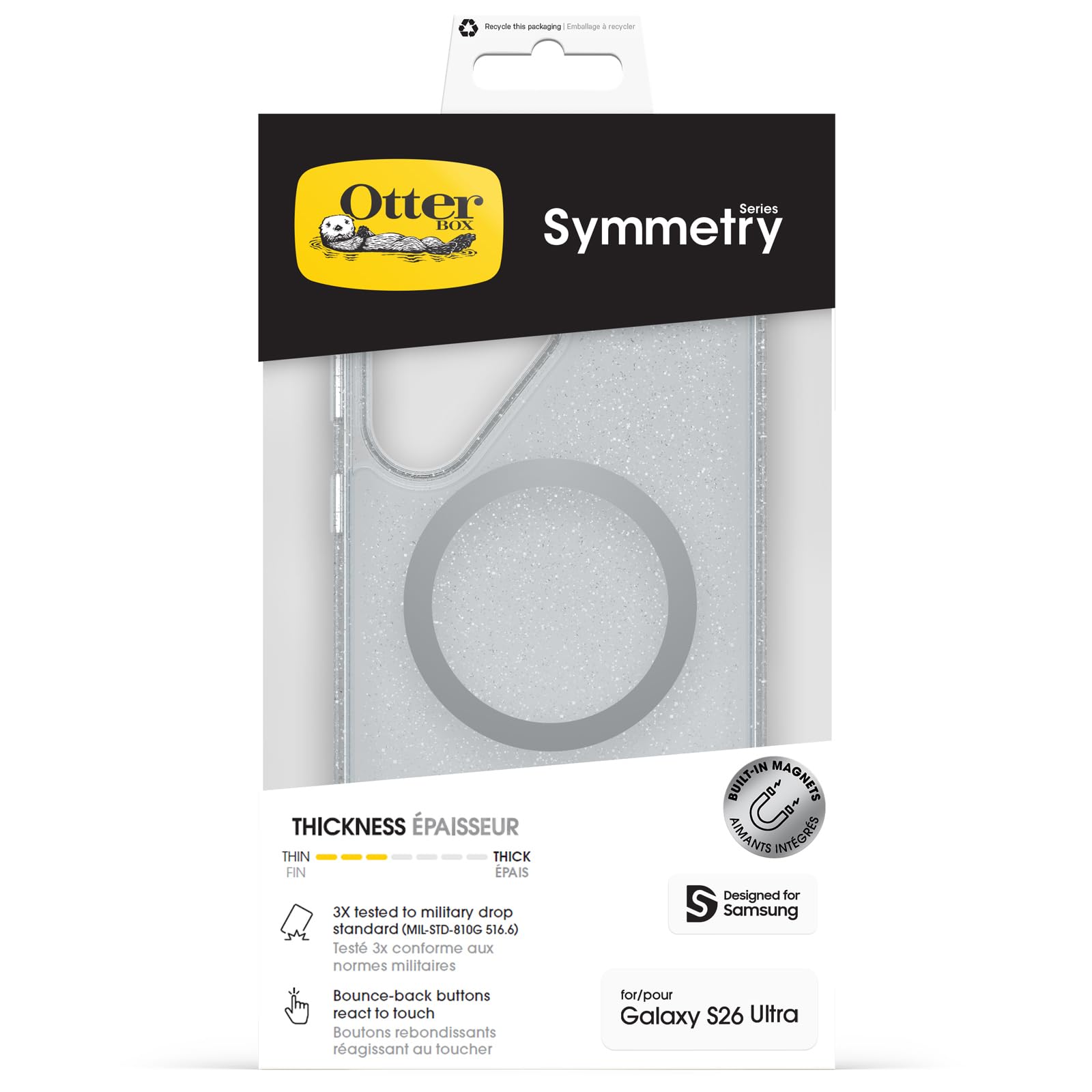 Otterbox Coque Symmetry Series Clear avec Aimants pour Samsung Galaxy S26 Ultra, Antichoc, Anti-Chute, Fine, supporte 3X Plus de Chutes Que la Norme Militaire, Stardust