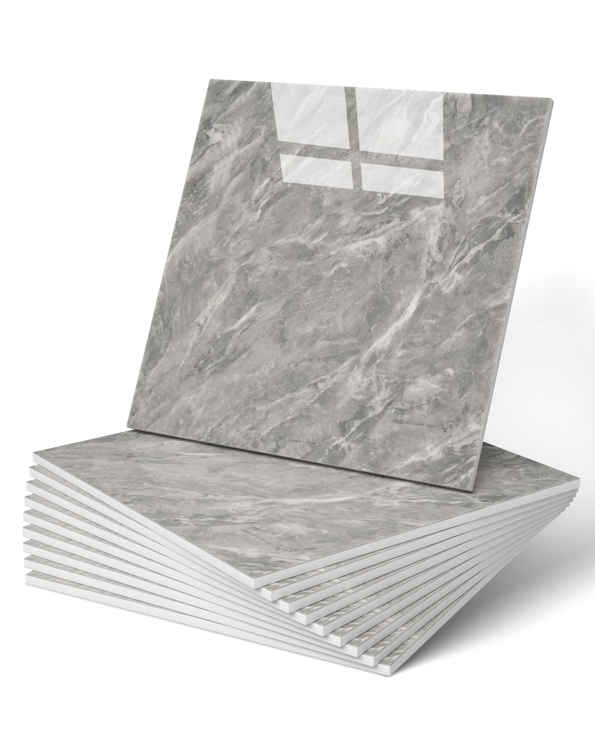 WADILE 20pcs Waterproof Peel and Stick Marble Wall Tiles, 30x30 cm Self-Adhesive PVC Panels for Bathroom, Kitchen, and Living Room Dark Grey