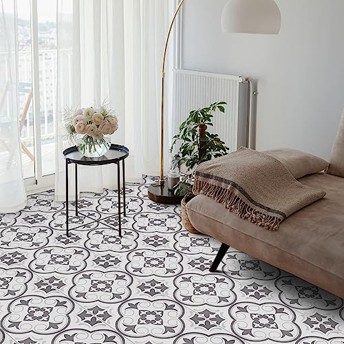 Elffloor PVC Bodenbelag Selbstklebend Vinylboden, Reiniger Wasserdicht Bodenbelag für Wohnzimmer Schlafzimmer Küche und Badezimmer Bodendielen Weiß Grau 30X30cm, Dicke 1mm 10Stk