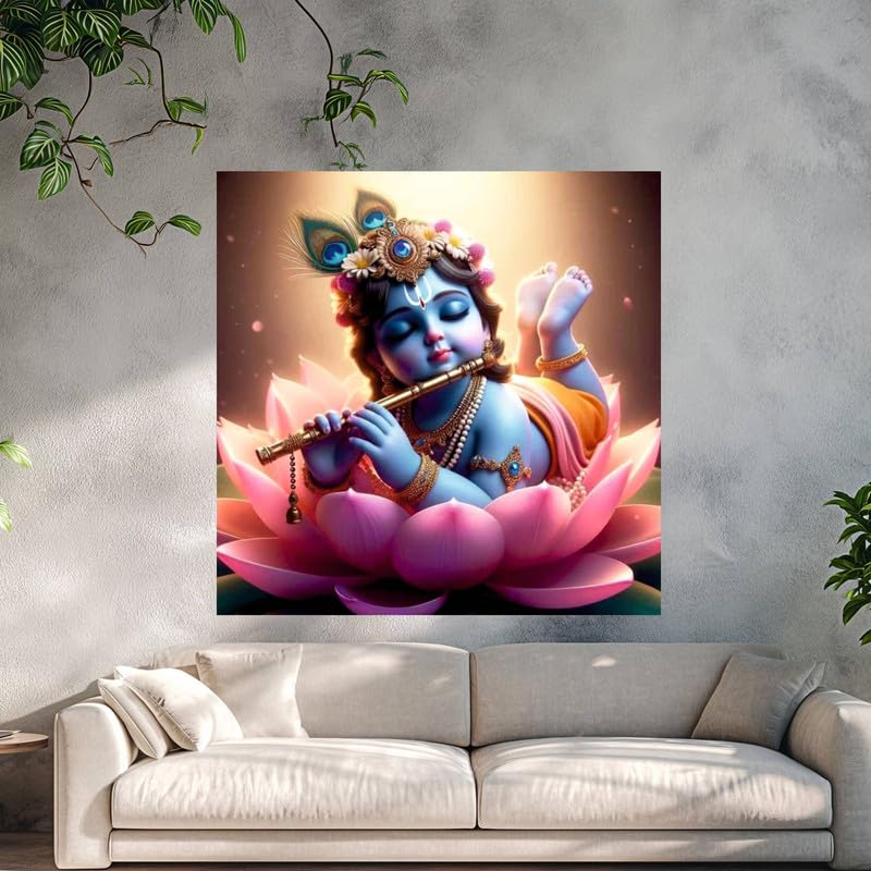 Image of British Terminal Cute little Bal Gopal Baby God Krishna| Kanha Ji | Laddu Lord Makhan Chor Painting Religious Poster for Pregnant Women for wall (matt thin vinyl,sticker,multicolor,unframed)| bj140