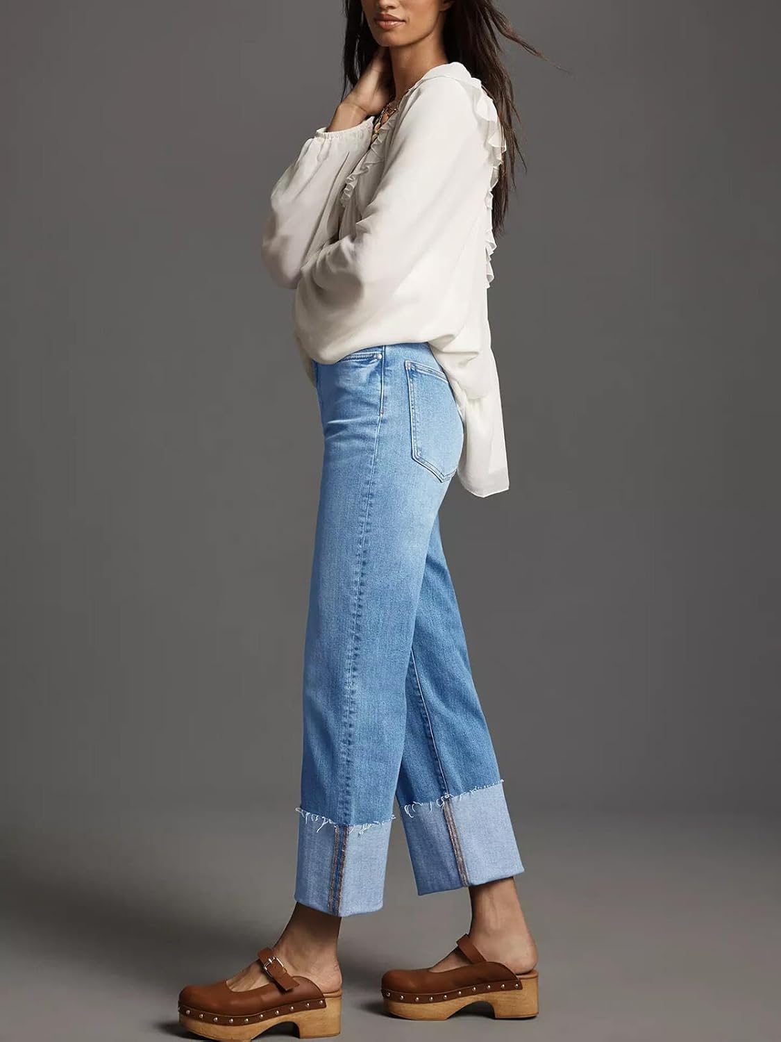 KUNMI Women’s Wide Leg Jeans High Waisted Straight Leg Stretchy Denim Pants with Pockets