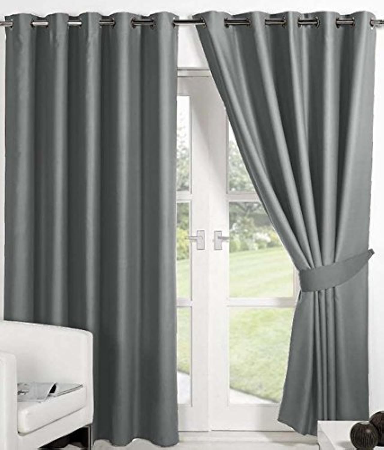 Italian Fab Polyresin Solid Door Curtain, 4 X 7 Feet, Grey, Pack Of 2, Lined(Lined)
