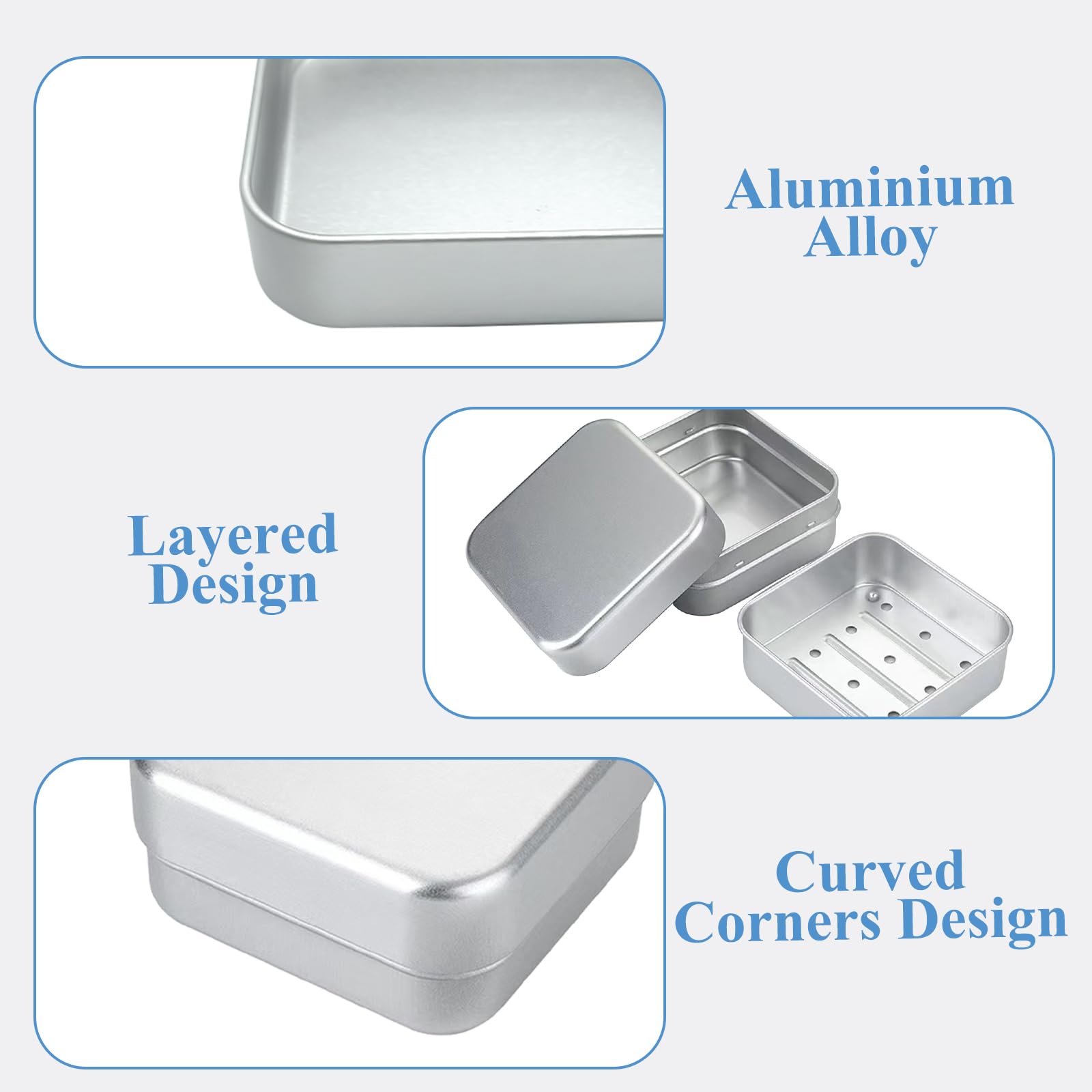 pandoo Zeepdoos van aluminium met uitneembaar afdruiprooster, plasticvrij, geschikt voor alle vaste zeep, zeepbakje voor op reis, roestvrij, zeepbakje, metalen doos