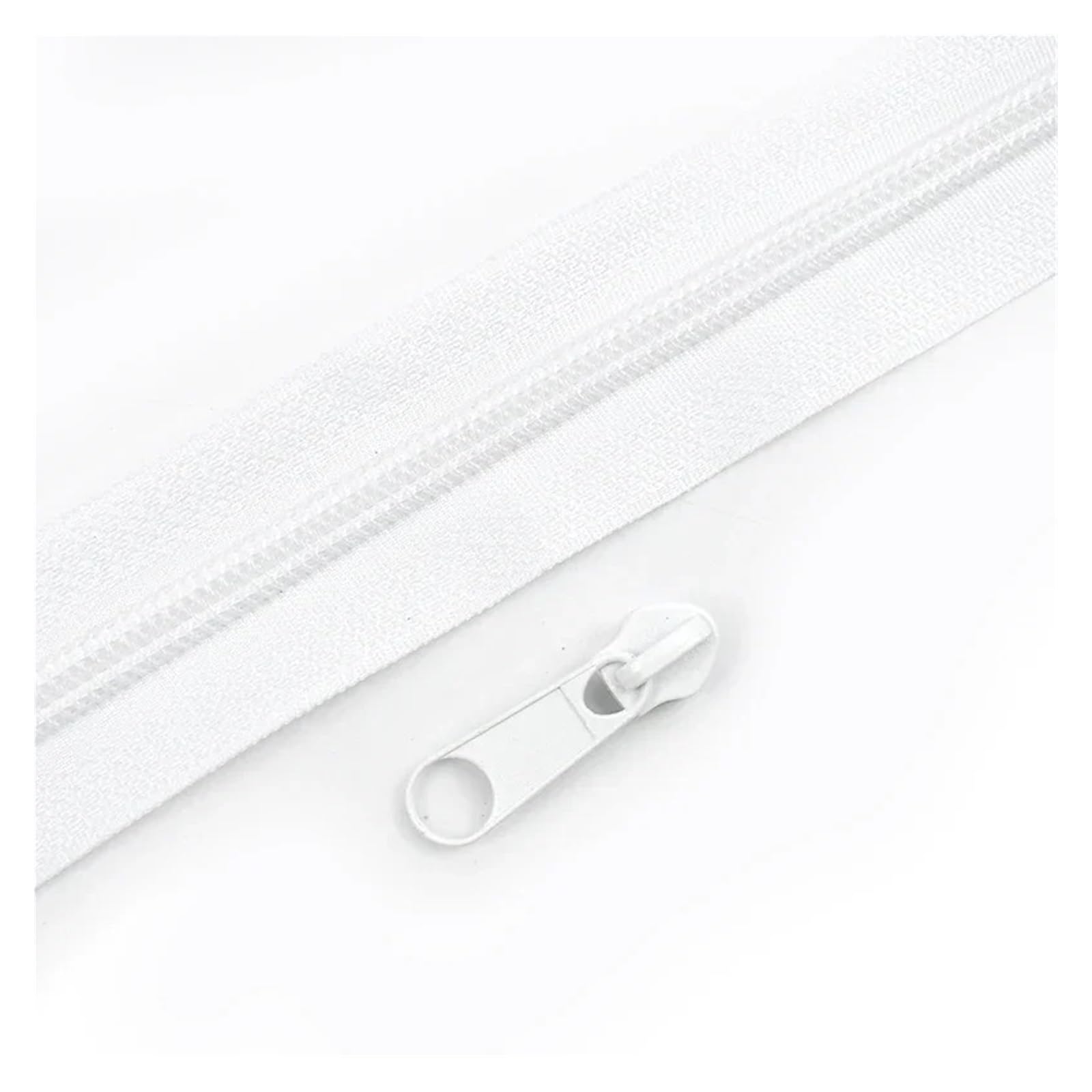 2/5/10M 3# 5# Sewing Zippers at the Meter with Slider Rainbow Nylon Zipper Tape Zips Garment Decorative Zip Repair Kits(White,2MZips 2PcsSliders)
