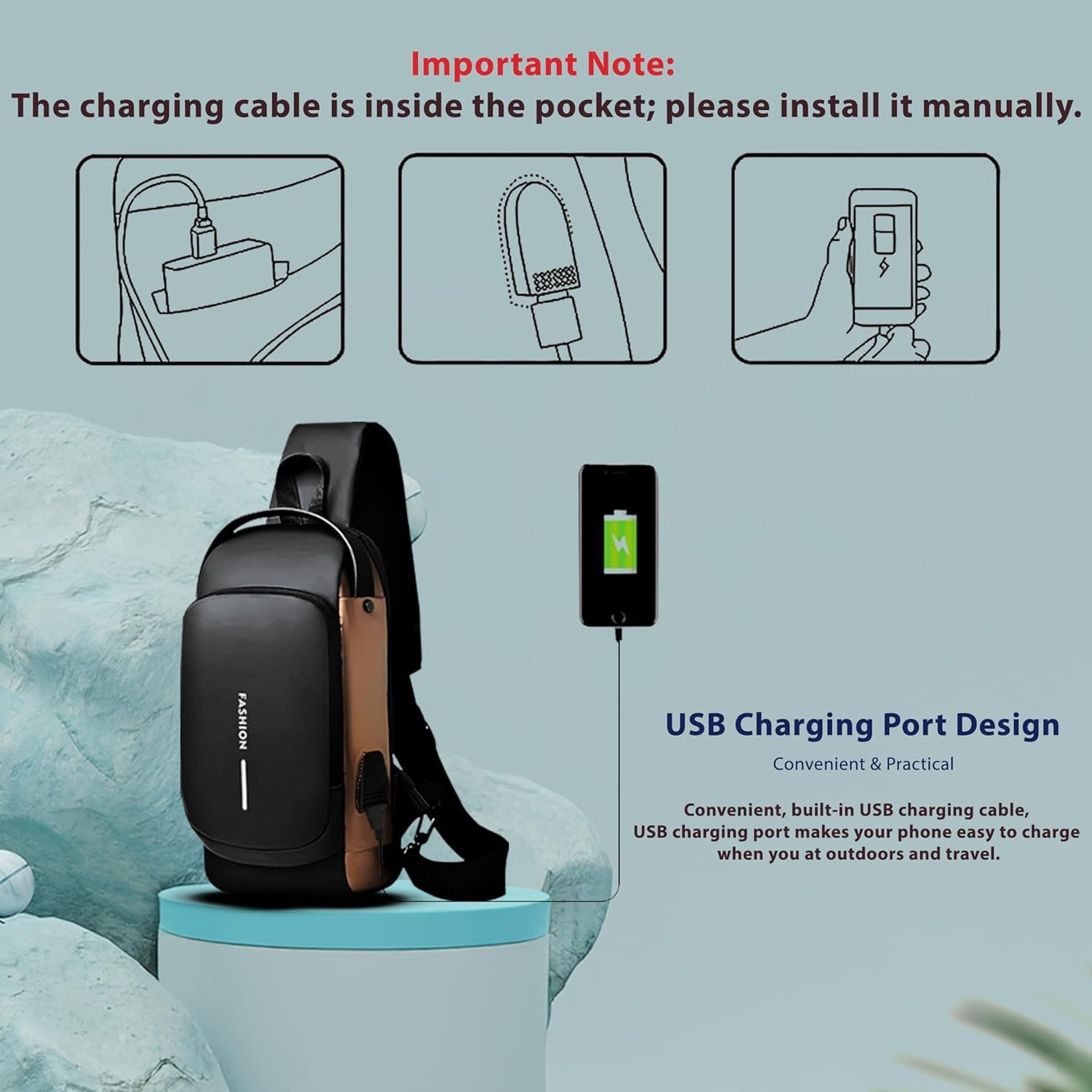 AATMNIVEDI Sling Bags for Men Women ● Waterproof Chest Bag, Anti-Theft Password Lock, Crossbody Backpack, Small Flex Shoulder Bag for Hiking, Cycling, Travel ●● 3