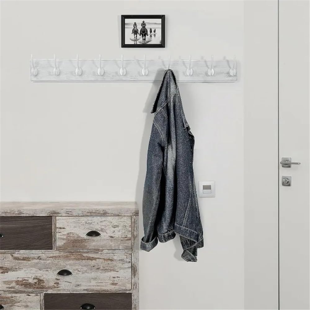 Perchero de Pared con 10 Ganchos Largos Madera for Abrigos Ganchos para Abrigos(Blanco)