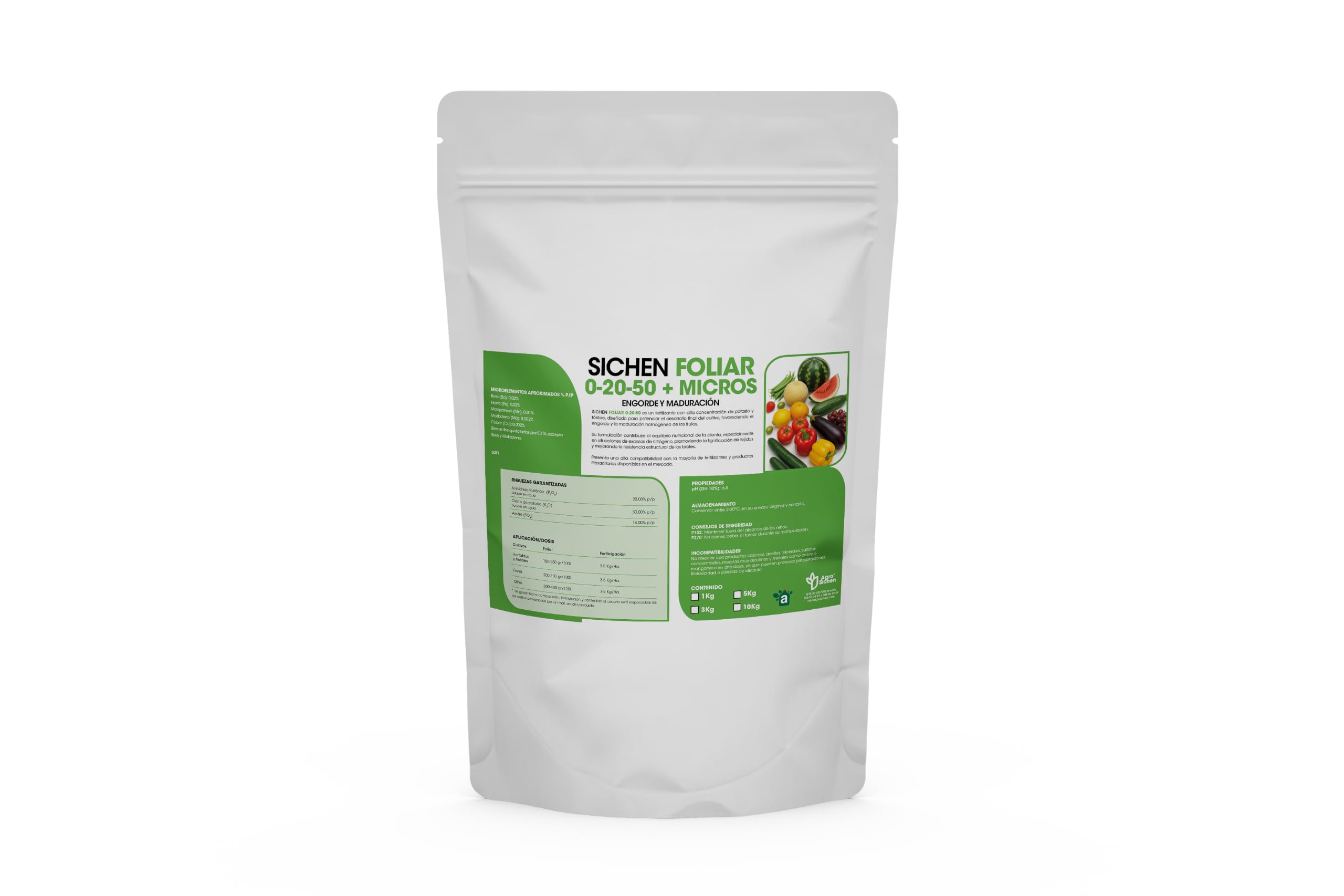 ABONO FOLIAR DE ENGORDE Y MADURACION NPK 0-20-50 5KG. FERTILIZANTE DE ALTA CONCENTRACION DE POTASIO CON MICROELEMENTOS. 0-20-50 5KG.