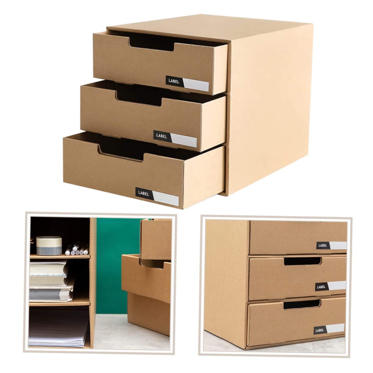 Angoily Organizer da Scrivania in Carta Cassetti Scorrevoli Multipli Beige, Porta Documenti e Cancelleria per Ufficio e Scuola, per Scrivania Desktop