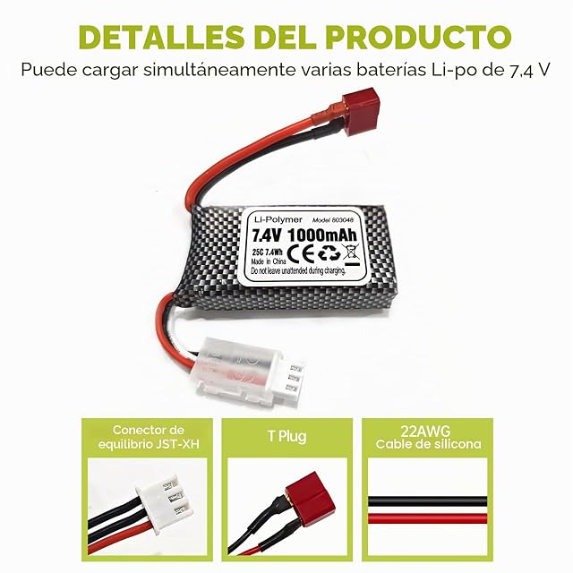 Foto 5 de 5 de 2pcs 7,4V 1000mAh T-Plug Batería de litio para 18858 18859 18859A 18859E HM163 HM164 35-DJ03 35-DJ04 SN-DJ02…