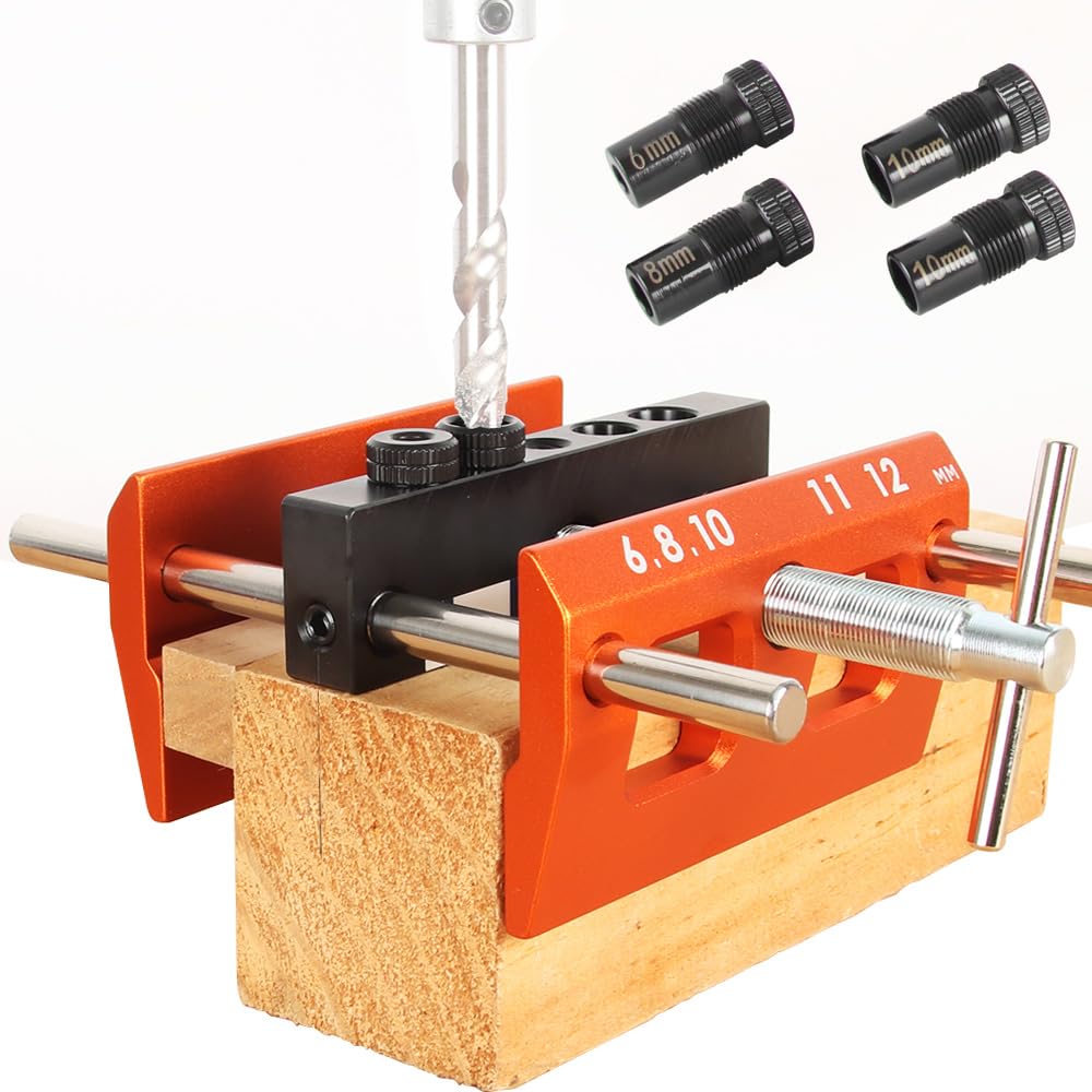 O'skool Orange Self Centering Dowel Jig Kit With Drill Guide Bushings – Wide Capacity Wood Doweling Jig Tool For Precise Hole Alignment And Strong Joint Making