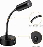ERWEY 2pcs 12V LED Reading Lights for Motorhome with Flexible Gooseneck and USB Charging Port 3000K Warm White DC 10-30V Interior Lighting for Boat Caravan Yacht, Black - 5