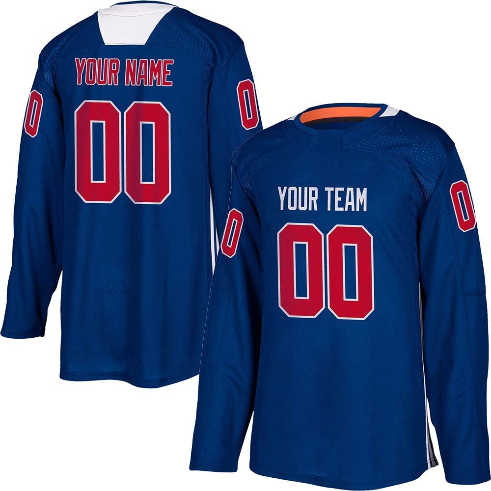 Custom Blue Hockey Jerseys for Men Women Youth Personalized Printed/Sewing Team Name Number S-5XL
