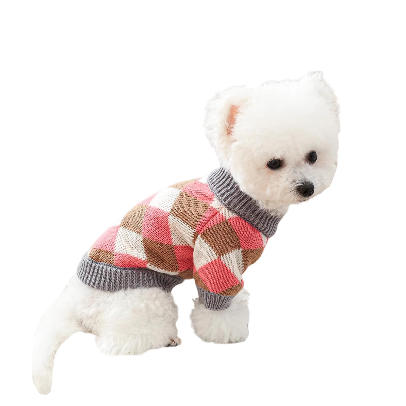 MeiAOBest Pet Knit Sweater,Small Dog Christmas Knitwear Jumper Sweater Cold Weather Cat/Dog Pullover Coat,Cute Pet Dress Up Clothing for Puppy Small Medium Dog_L(Pink Grid)
