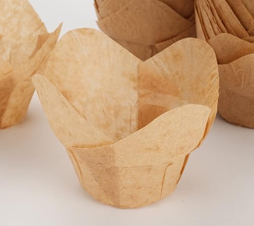 Vista 5 de GOLDEN APPLE, 100 piezas de tulipanes para cupcakes de loto pergamino para hornear muffins, tazas para bodas, cumpleaños, baby showers, natural)
