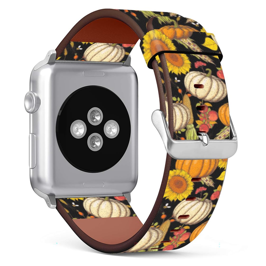 WINCHIHAN Compatible with Apple Watch Band 41mm 40mm 38mm, Leather Bands Replacement Strap for iWatch SE Series 9 8 7 6 5 4 3 2 1 /Thanksgiving Harvest Pumpkin and Sunflower