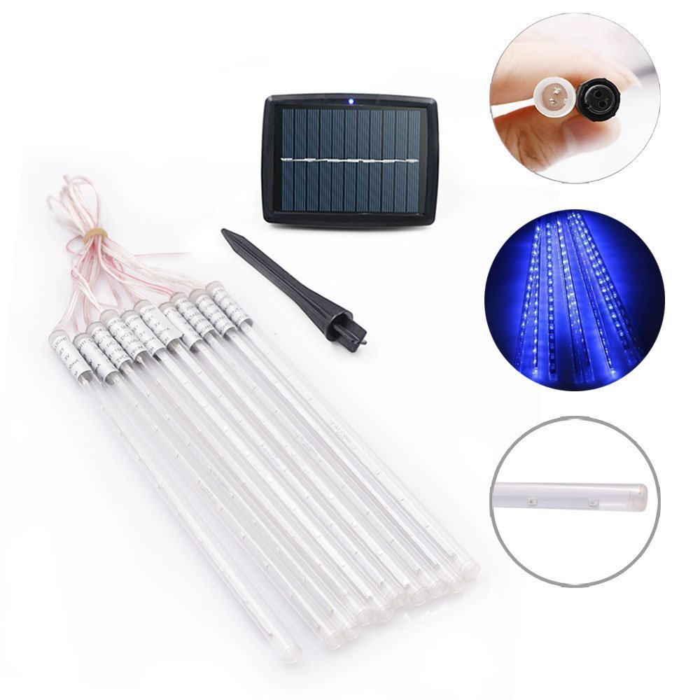 360LED Meteoritenschauer Lichterketten Garten,KINGCOO Wasserdicht 30cm 10 Tubes Fallende Regentropfen Solarleuchten Dekorative Lichtschläuche für Außen Party Hochzeit Weihnachtsbaum(Blau)