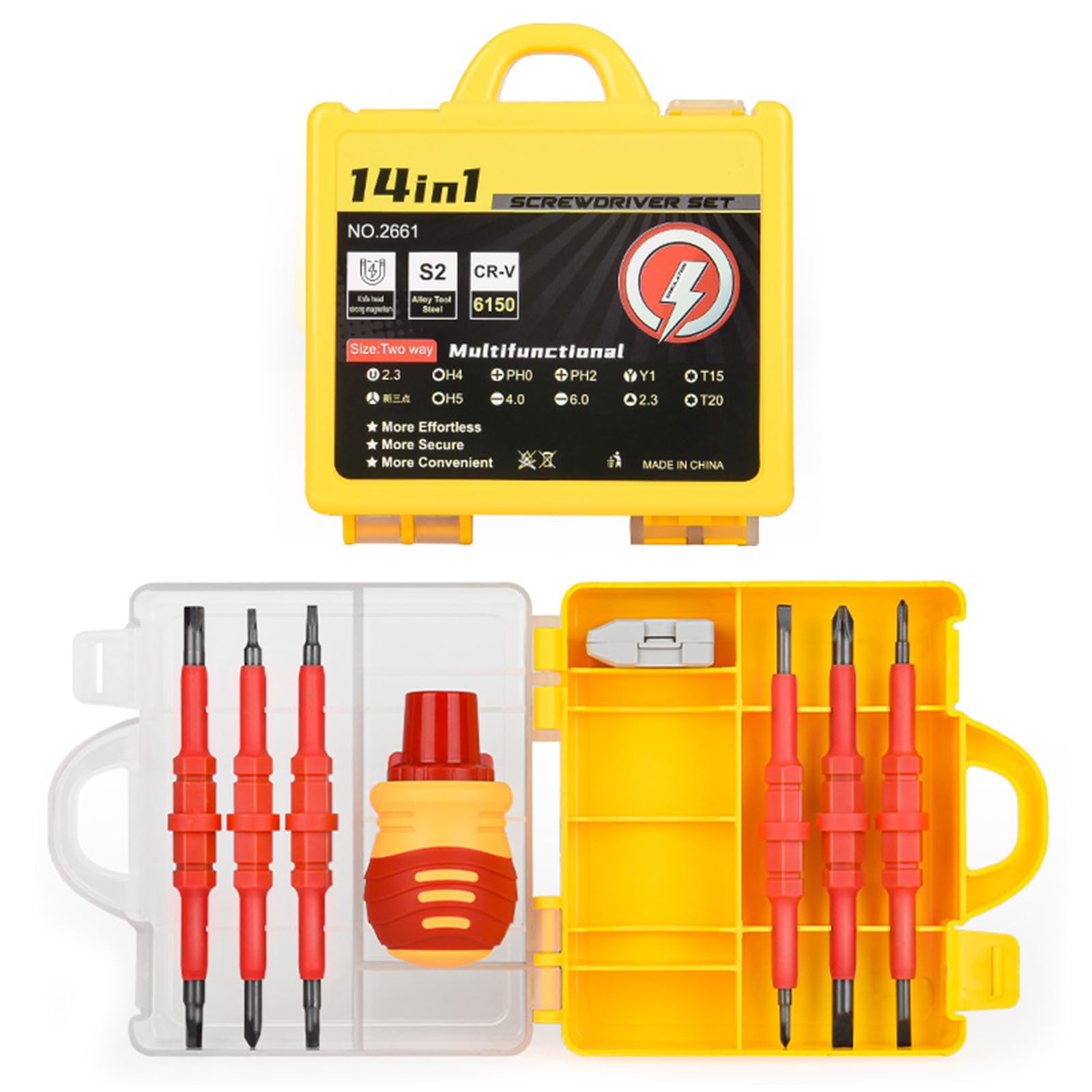 Tsophreniq Multicolor Insulated Electrician Screwdriver Set, Professional 14Pieces Bits For Household Insulated