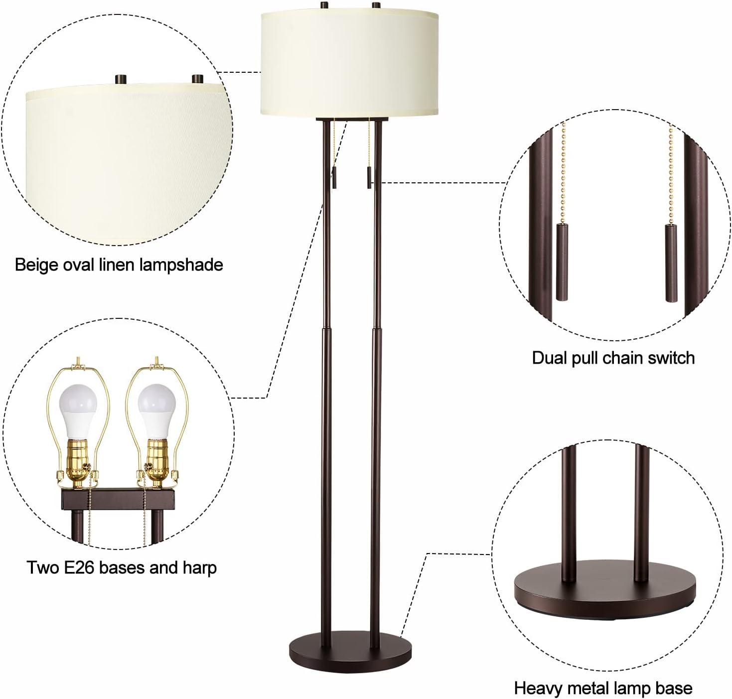 Exсluѕіvе Qimh Floor Lamp for Living Room, 62.5 Inches Standing Lamp,LED Modern Tall Lamp for Bedroom Office with Dual Pull Chain, Reading Lamp with Beige Lampshade Include two bulbs Hоlіdау Dеаlѕ 🛒 Qimh Floor Lamp for Living Room, 62.5 Inches Standing Lamp,LED Modern Tall Lamp for Bedroom Office with Dual Pull Chain, Reading Lamp with Beige Lampshade Include two bulbs