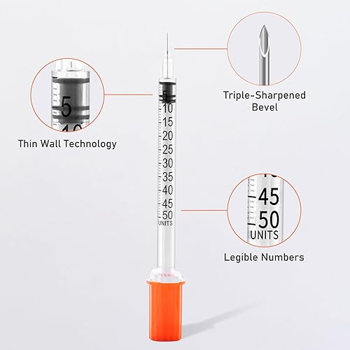 Miniatura 3 de Jeringa 31G de 0.5cc 14 pulgada (0.236 in) con aguja, envuelta individualmente, paquete de 100
