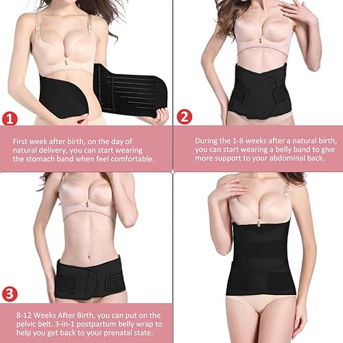 Miniatura 6 de 3 In 1 Postpartum Belly Band Wrap - Abdominal Binder Post Surgery C Section Compression Girdle Belt - After Birth Recovery Support - Postnatal