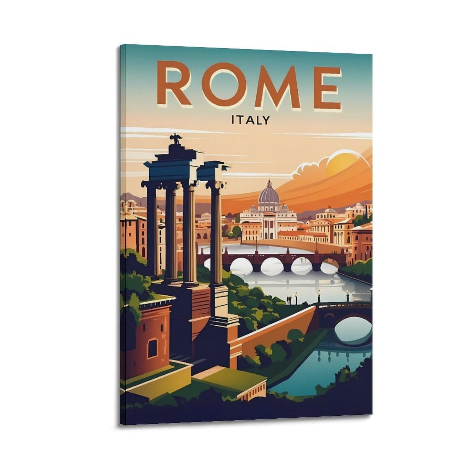 Poster de voyage vintage de Rome Italie, impression esthétique, art mural sur toile, décoration moderne pour chambre à coucher, 50 x 75 cm