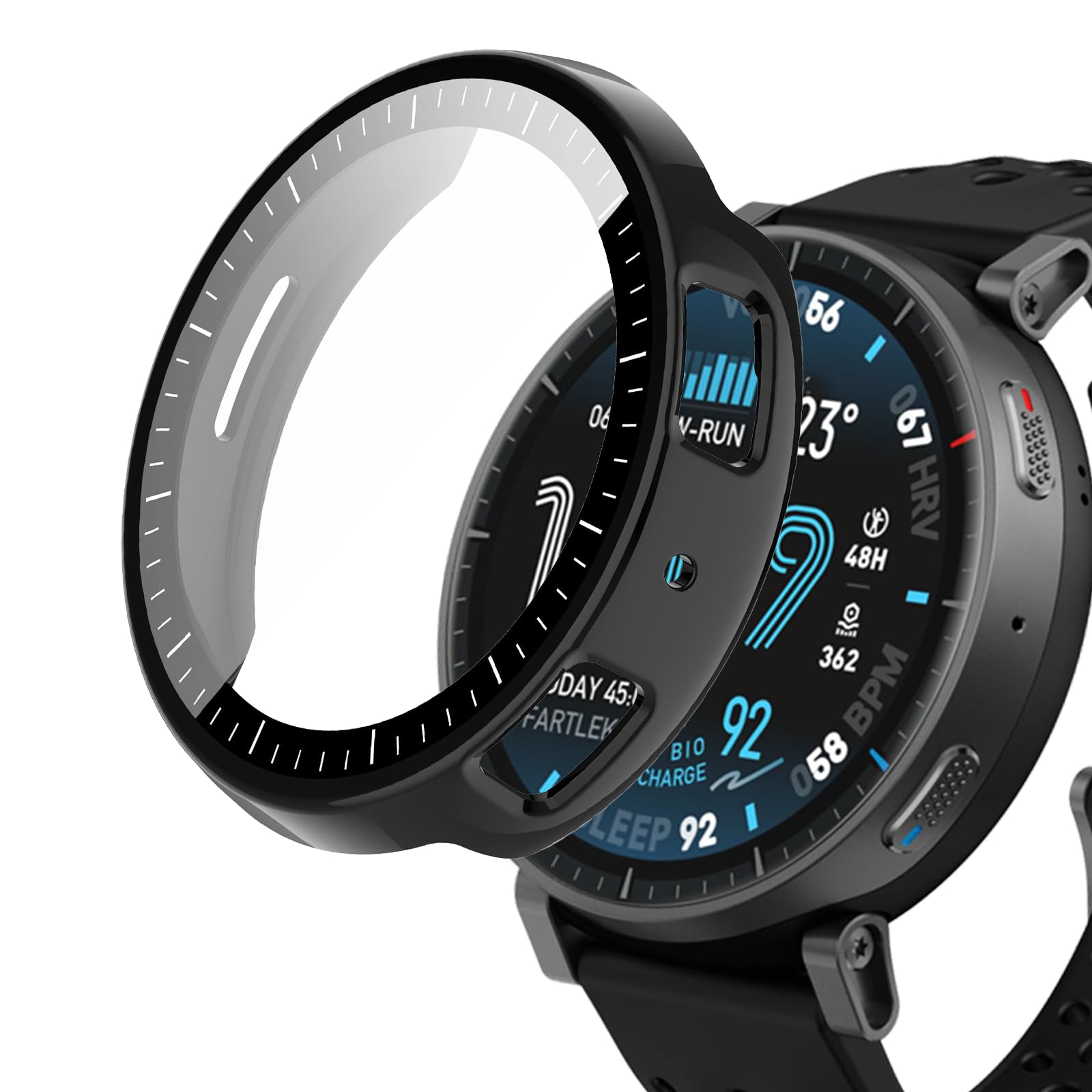 Hard PC Protective Case for Amazfit Active Max with Tempered Glass Screen Protector,Smartwatch Protective Case Cover -Black