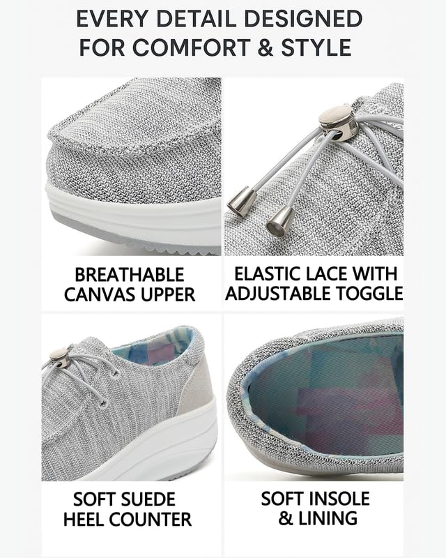 Image of Oude Women's Orthopedic Platform Loafers - 2 Inch Rocker Sole Boat Shoes with Arch Support, Comfortable Slip-Ons for Walking, Work, Nurses, Standing All Day