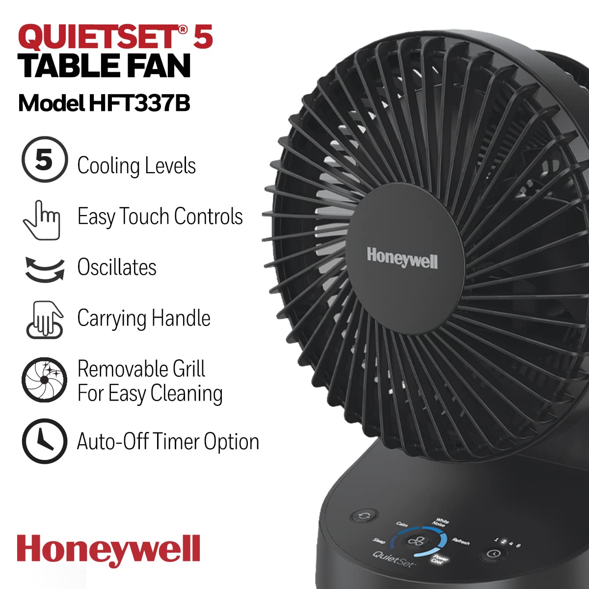 Honeywell QuietSet 5 Oscillating Table Fan, Black - Personal and Small Room  Fan with Quiet Operation and 5 Levels of Power and Sound : Amazon.de: Home  u0026 Kitchen
